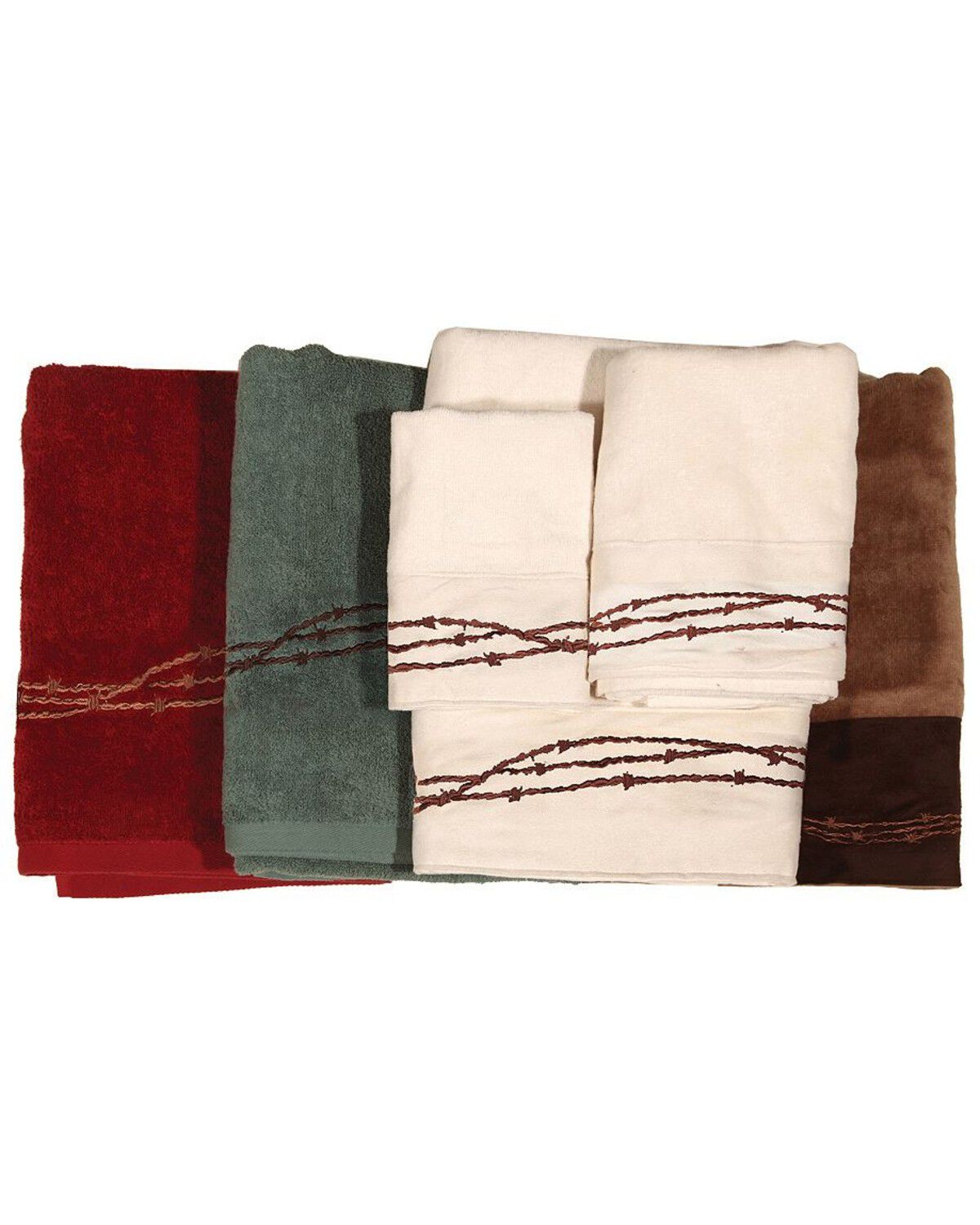 Image #1 - HiEnd Accents Three-Piece Embroidered Barbed Wire Bath Towel Set - Turquoise, Turquoise, hi-res