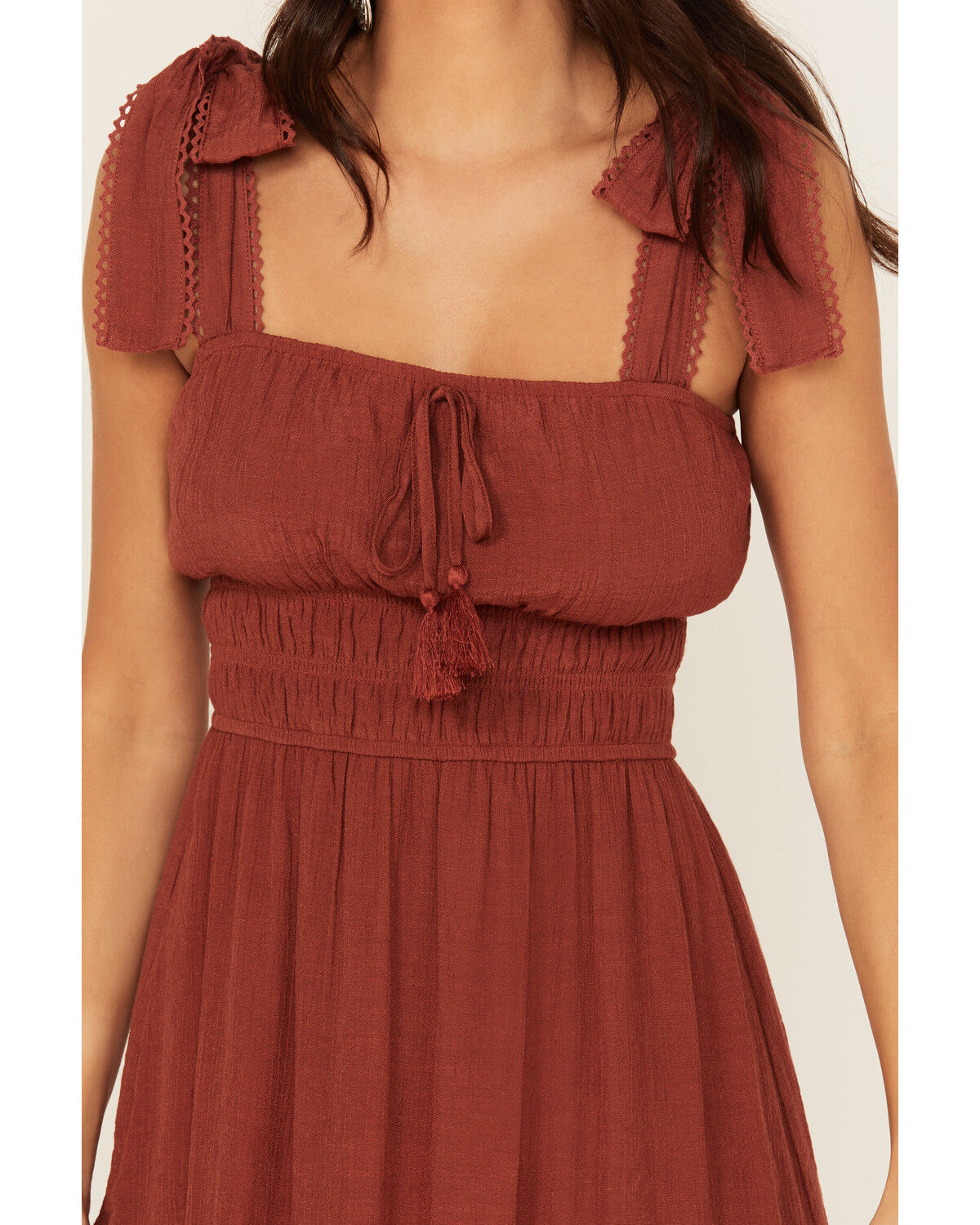 Image #3 - Trixxi Women's Smocked Waist Midi Dress, Rust Copper, hi-res