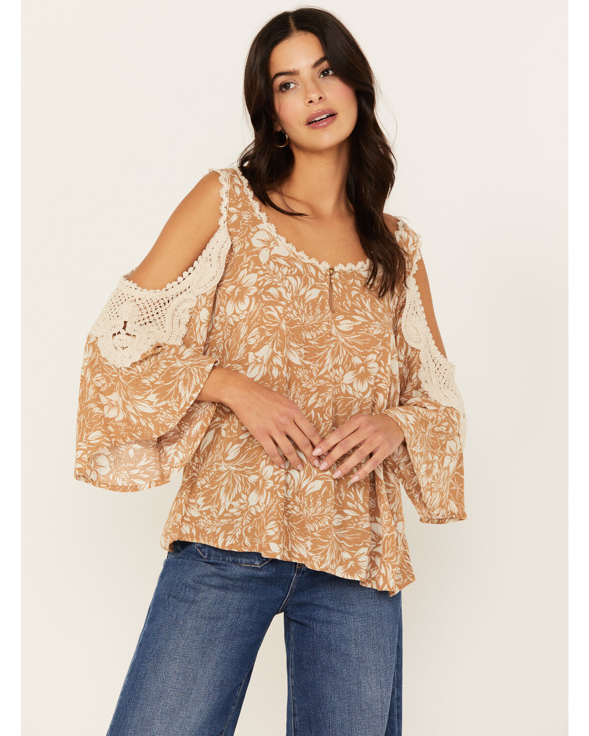 Image #1 - Wild Moss Women's Cold Shoulder Top, Mustard, hi-res