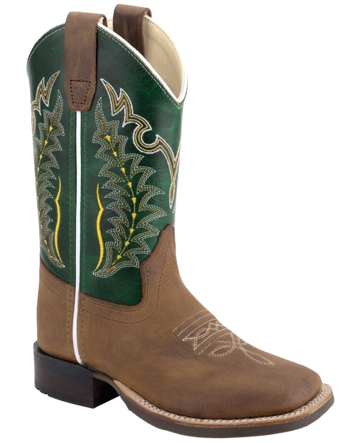 Image #1 - Old West Boys' Western Boots - Broad Square Toe, Green, hi-res