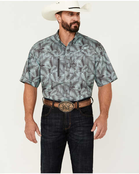 Image #1 - Ariat Men's VentTEK Classic Fit Palm Leaf Short Sleeve Performance Shirt , Mint, hi-res