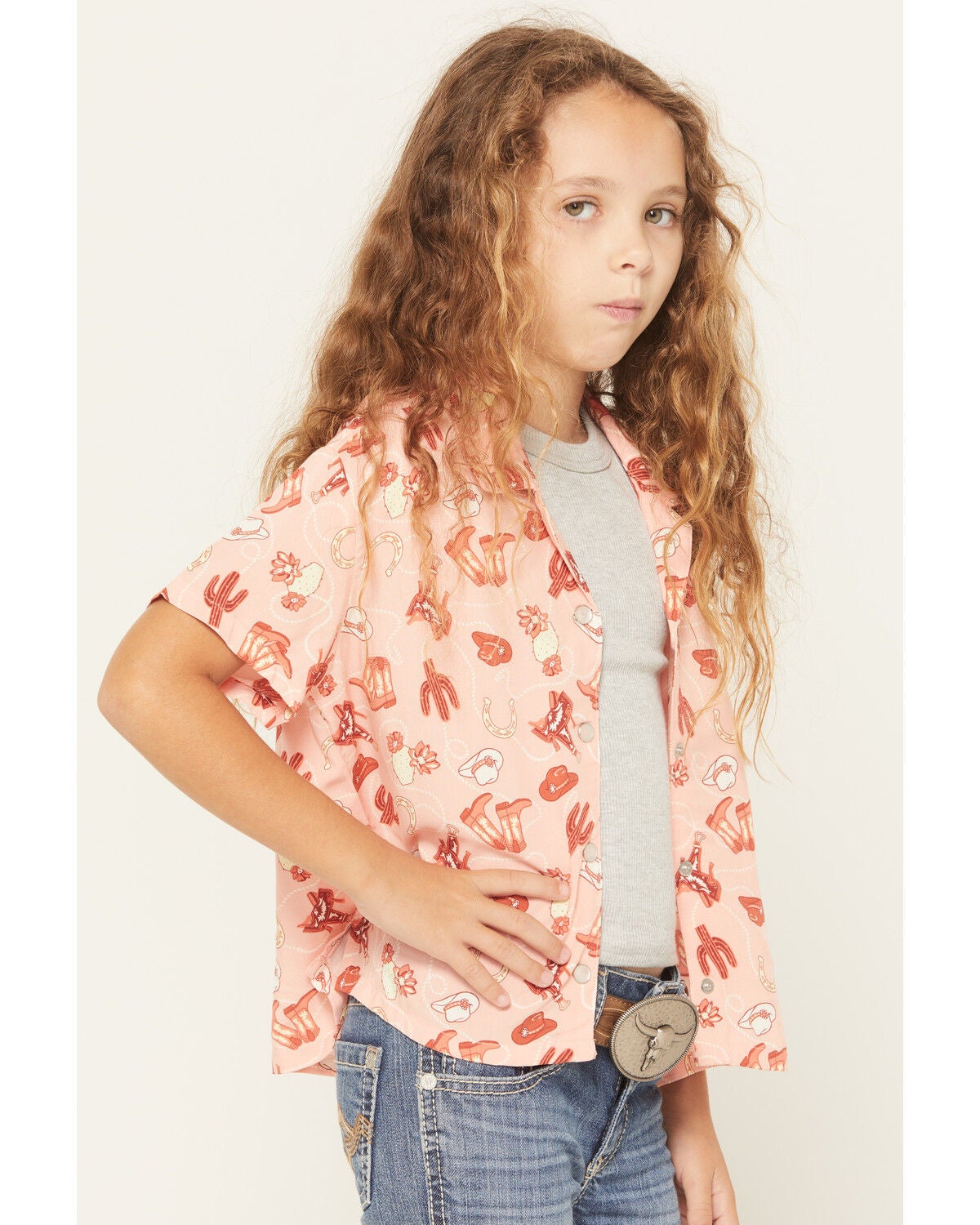 Image #2 - Wrangler Girls' Conversation Print Short Sleeve Snap Western Shirt, Pink, hi-res