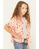 Image #2 - Wrangler Girls' Conversation Print Short Sleeve Snap Western Shirt, Pink, hi-res