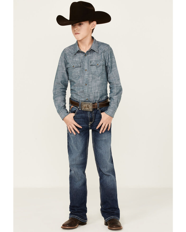 Ariat Boys' B4 Relaxed Augustus Stretch Bootcut Jeans, Blue, hi-res