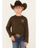 Image #2 - Cowboy Hardware Boys' Embroidered Flag Skull Long Sleeve Premium T-Shirt , Hunter Green, hi-res