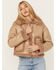 Image #1 - Cleo + Wolf Women's Reversible Sherpa Trimmed Moto Jacket, Taupe, hi-res