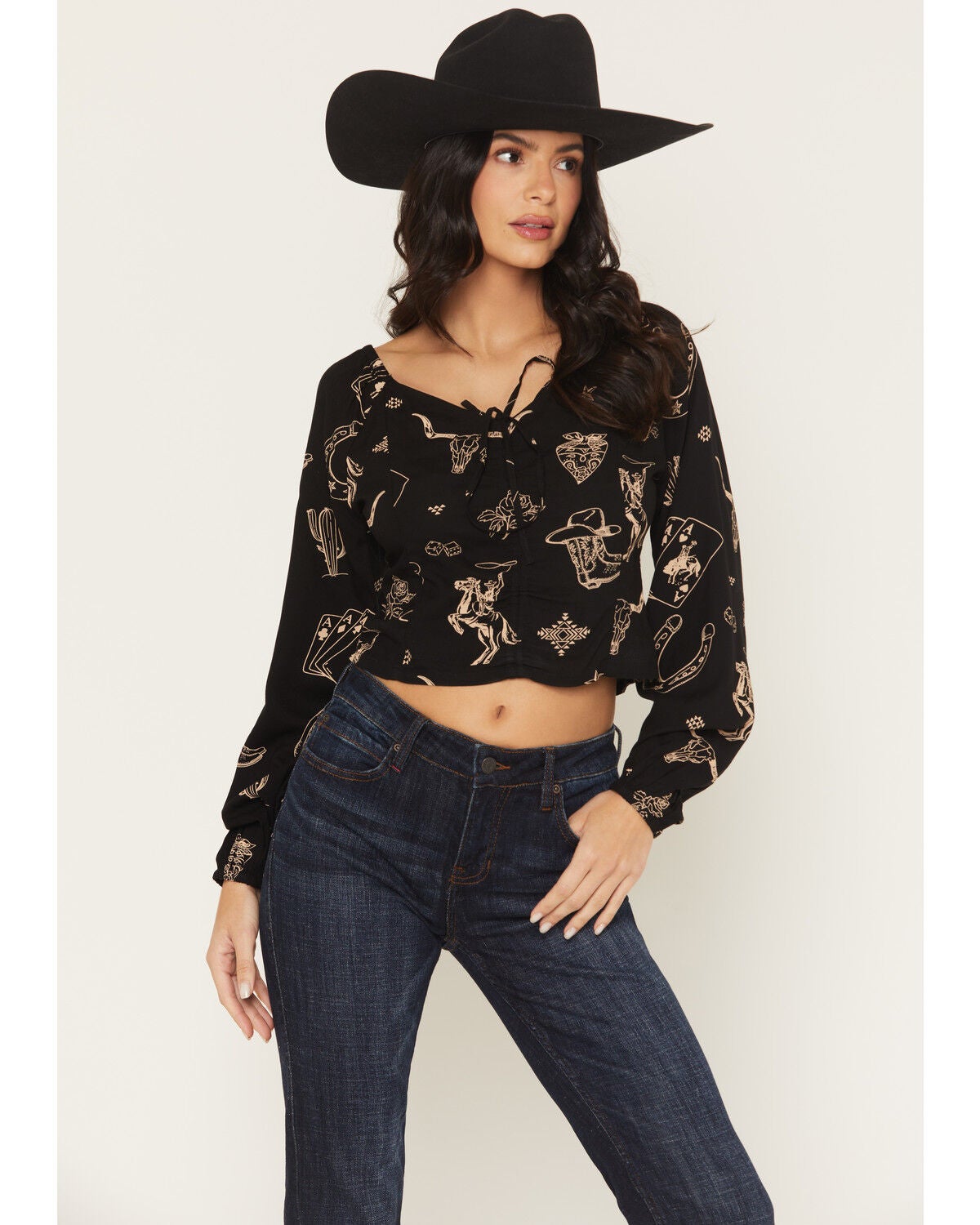 Image #2 - Idyllwind Women's Keystone Conversational Print Long Sleeve Top, Black, hi-res