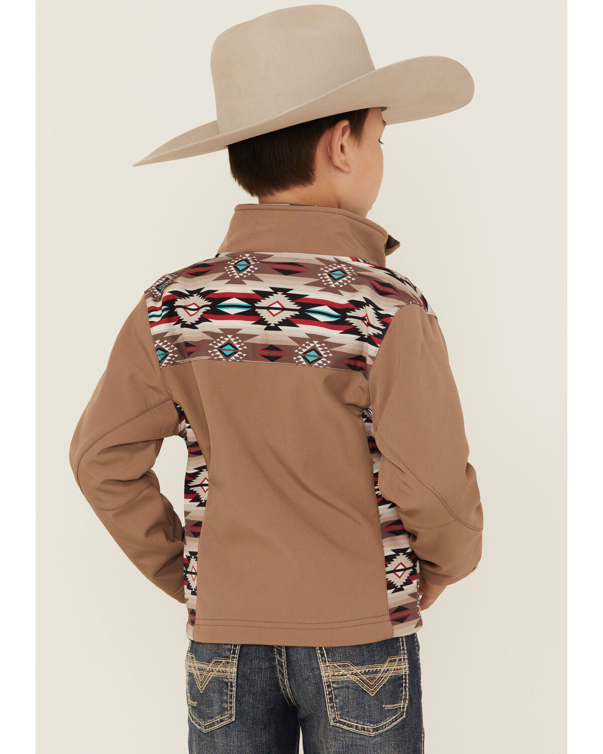 Image #4 - Rodeo Clothing Boys' Southwestern Print Softshell Jacket, Tan, hi-res