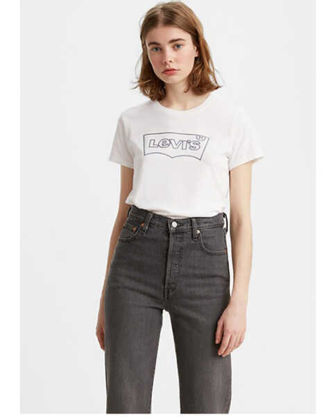 Levi's Women's White Outline Batwing Logo Graphic Tee , White, hi-res