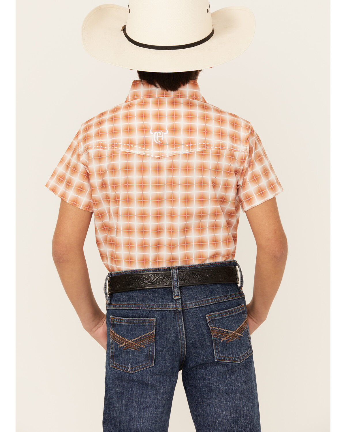 Image #4 - Cowboy Hardware Boys' Gradient Square Short Sleeve Snap Western Shirt, Orange, hi-res