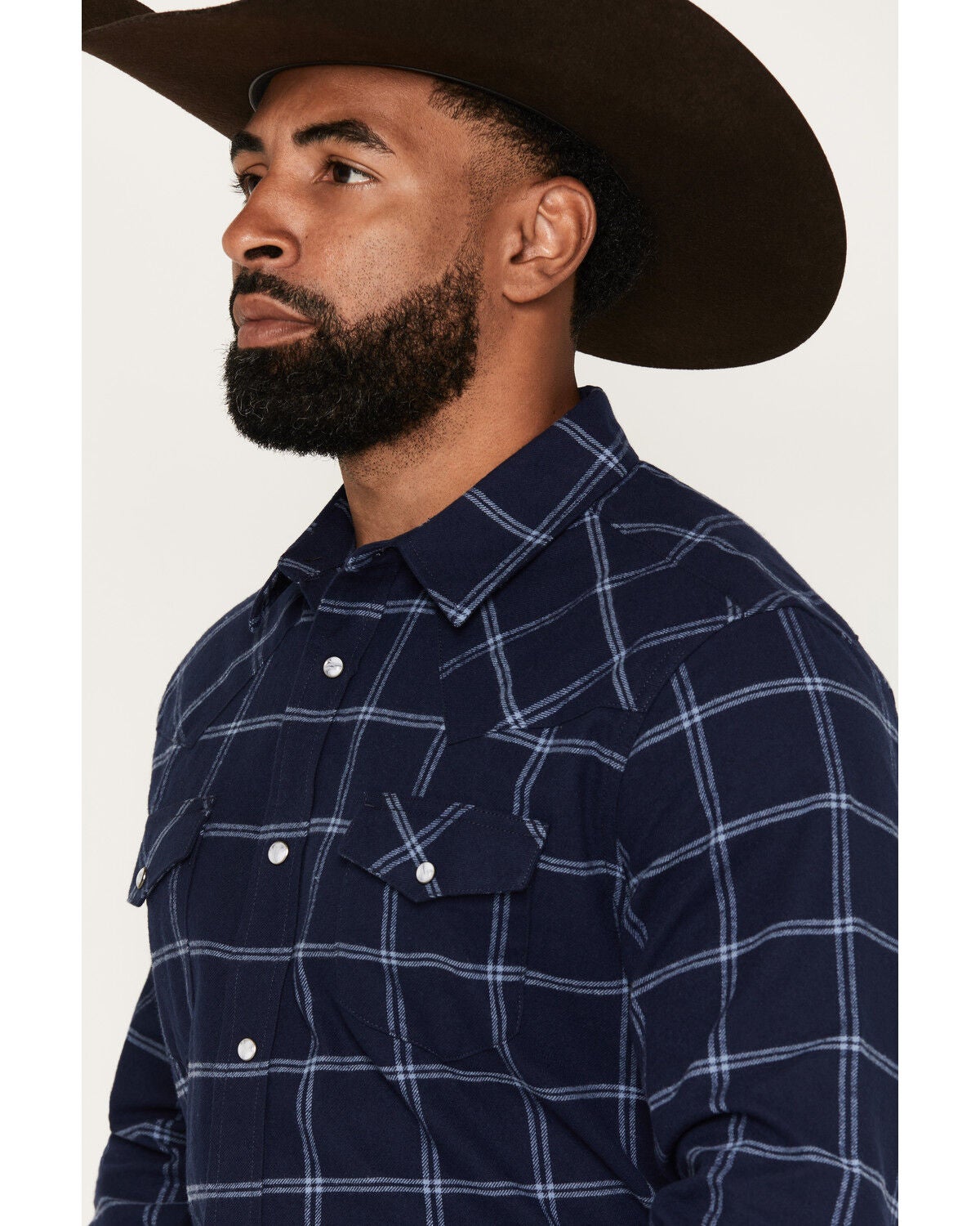 Image #2 - Gibson Trading Co Men's Country Line Plaid Print Long Sleeve Snap Flannel Shirt, Navy, hi-res