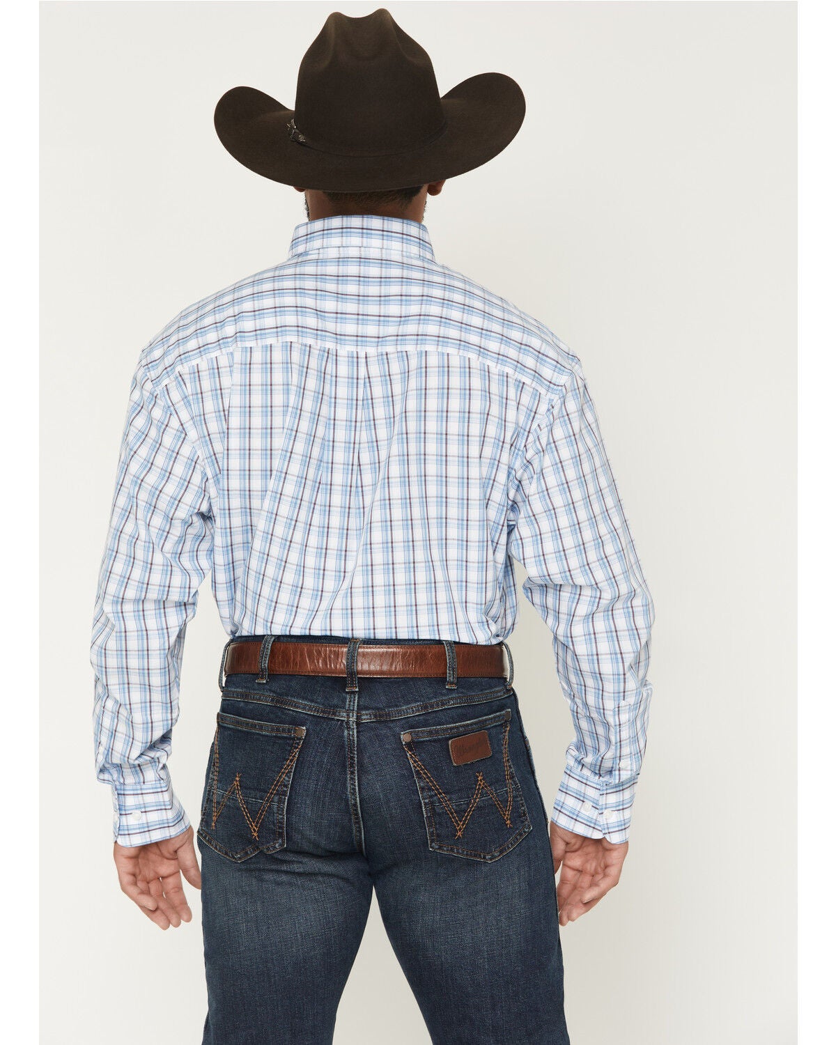 Image #4 - Wrangler Men's Plaid Print Long Sleeve Button-Down Western Shirt - Tall, Blue, hi-res
