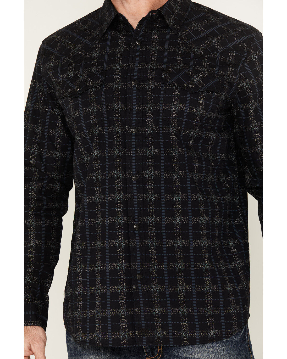 Image #3 - Moonshine Spirit Men's Shooting Star Plaid Print Long Sleeve Snap Western Shirt, Black, hi-res
