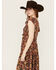Image #2 - Angie Women's Smocked Floral Print Short Sleeve Maxi Dress , Brown, hi-res