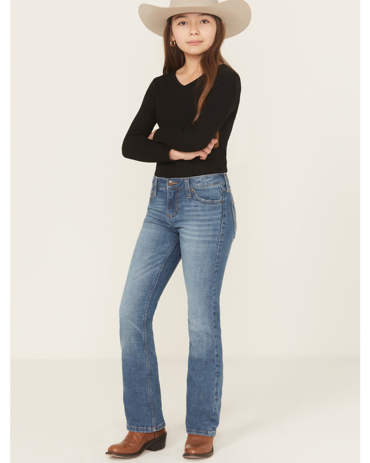 Wrangler Girls' Medium Wash Lia Bootcut Stretch Denim Jeans, Blue, hi-res