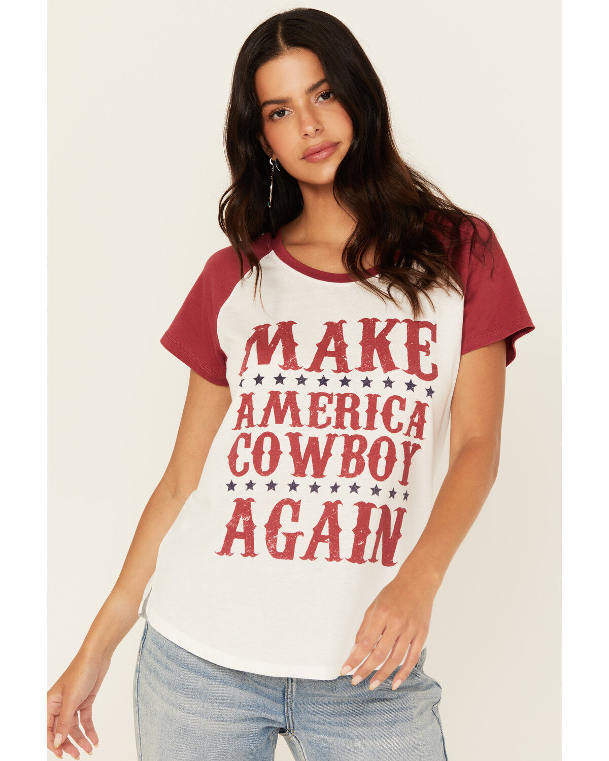 Image #1 - Blended Women's Make America Cowboy Again Short Sleeve Graphic Baseball Tee, White, hi-res