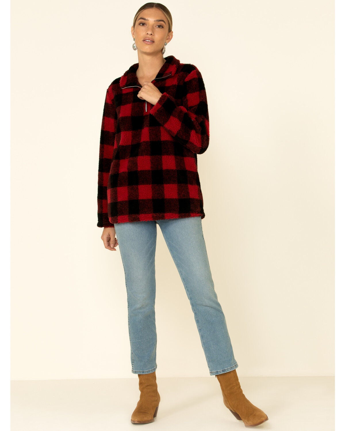 buffalo plaid pullover sherpa