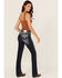 Image #1 - Grace In LA Women's Dark Wash Floral Paisley Embroidered Mid Rise Bootcut Stretch Denim Jeans, Dark Wash, hi-res