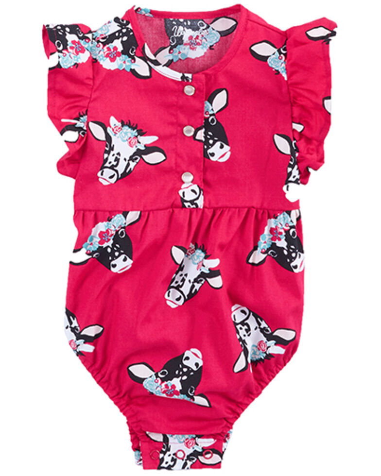 Wrangler Infant-Girls' Cow Print Ruffle Sleeve Snap Onesie, Hot Pink, hi-res