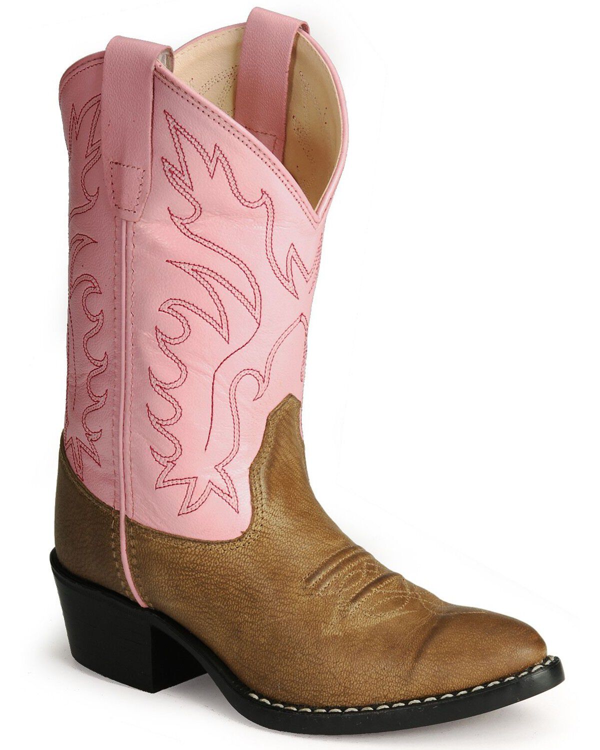 Image #1 - Old West Girls' Corona Calfskin Western Boots - Round Toe, Tan, hi-res