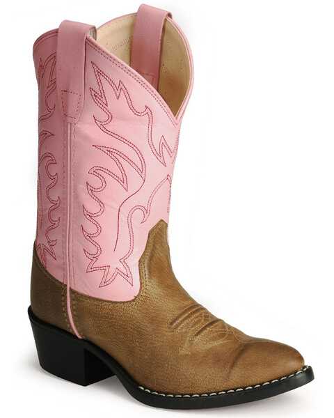 Old West Girls' Pink Corona Calfskin Western Boots - Pointed Toe, Tan, hi-res