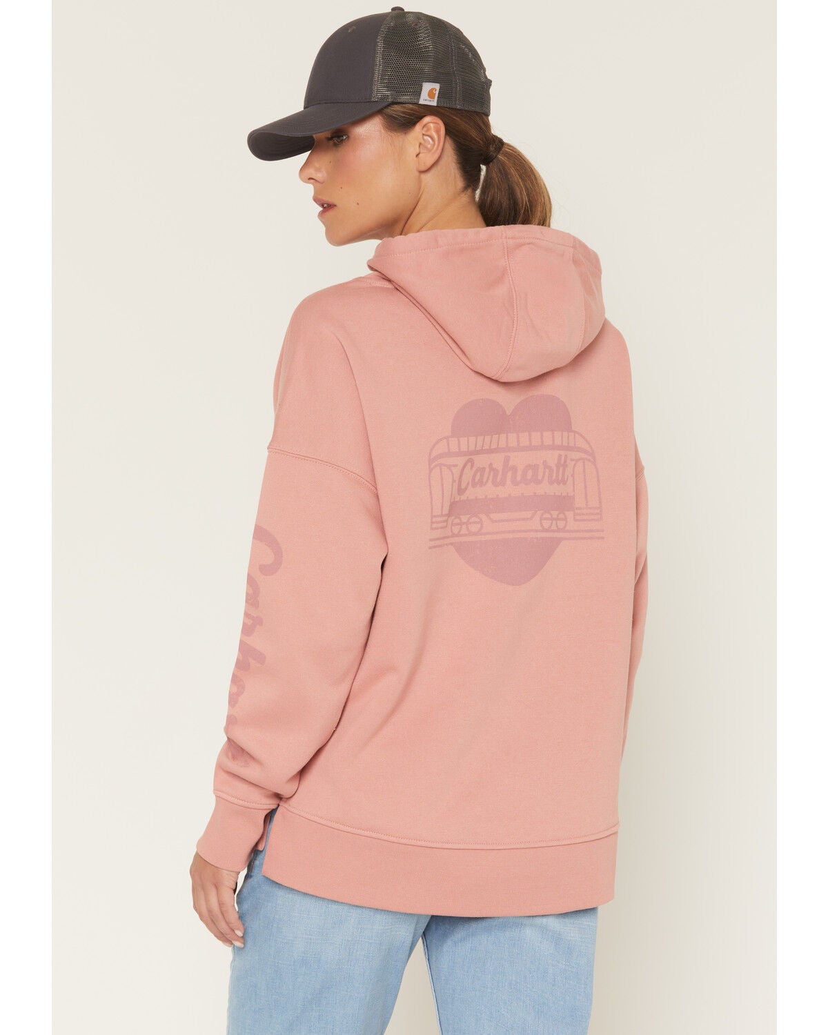 Image #1 - Carhartt Women's Oversized Midweight Graphic Work Hoodie, Rose, hi-res