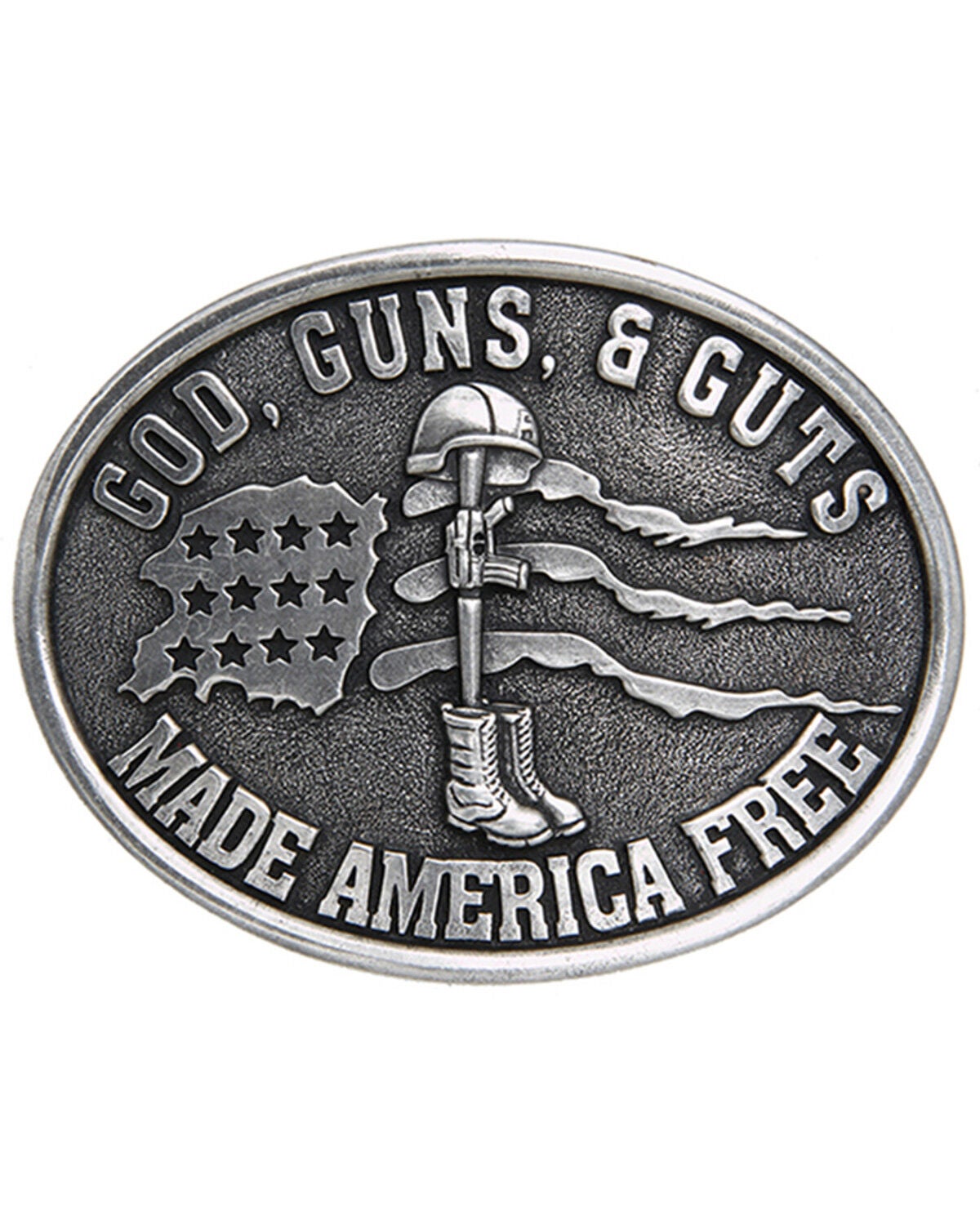 Cody James Men's God, Guns, & Guts Made America Free Buckle, Silver, hi-res