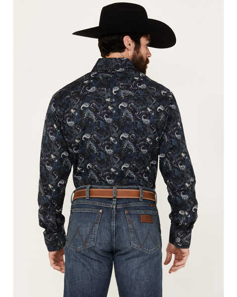 Image #4 - Wrangler Retro Men's Premium Paisley Print Long Sleeve Snap Western Shirt, Navy, hi-res