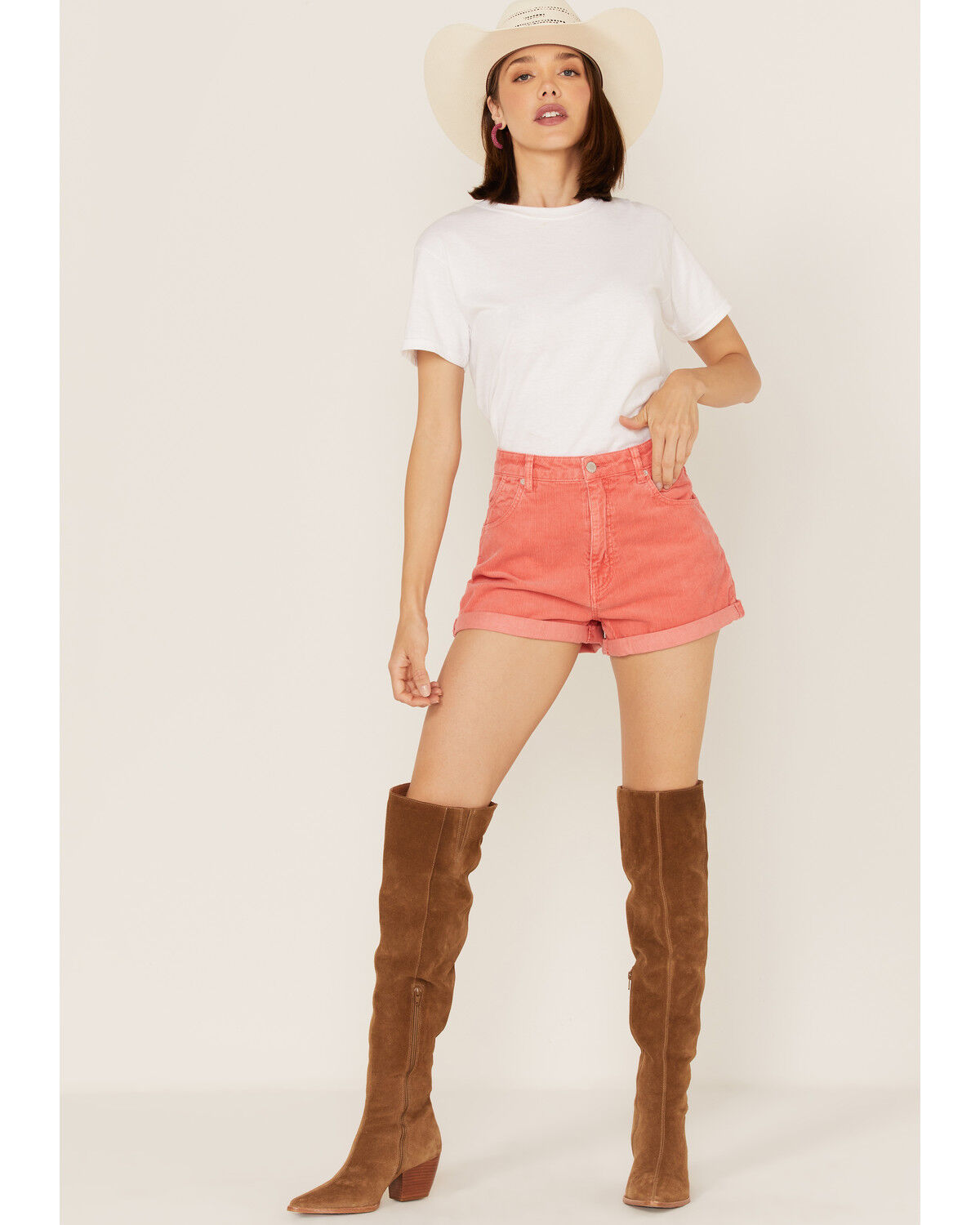 Image #1 - Rolla's Women's High Rise Corduroy Dusters Slim Shorts, Coral, hi-res