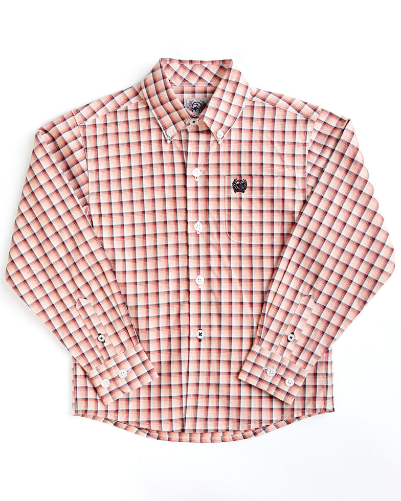 Cinch Toddler-Boys' Plaid Print Long Sleeve Button-Down Shirt, Pink, hi-res