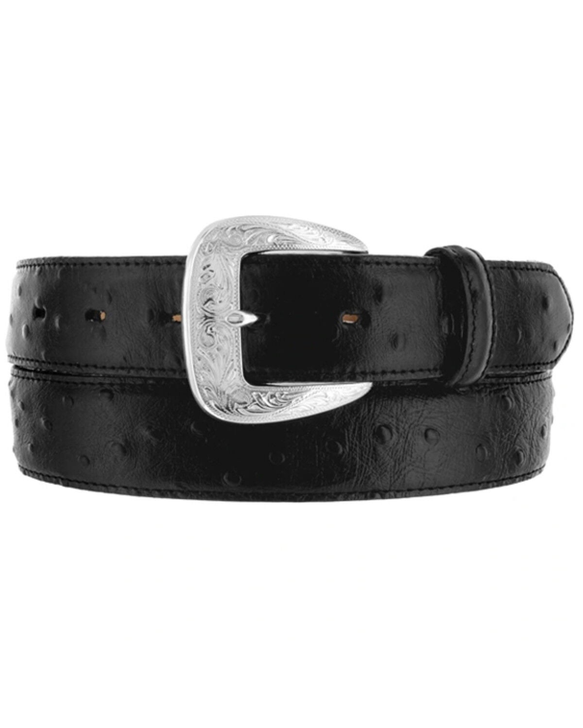 Tony Lama Men's Ostrich Print Leather Belt, Black, hi-res