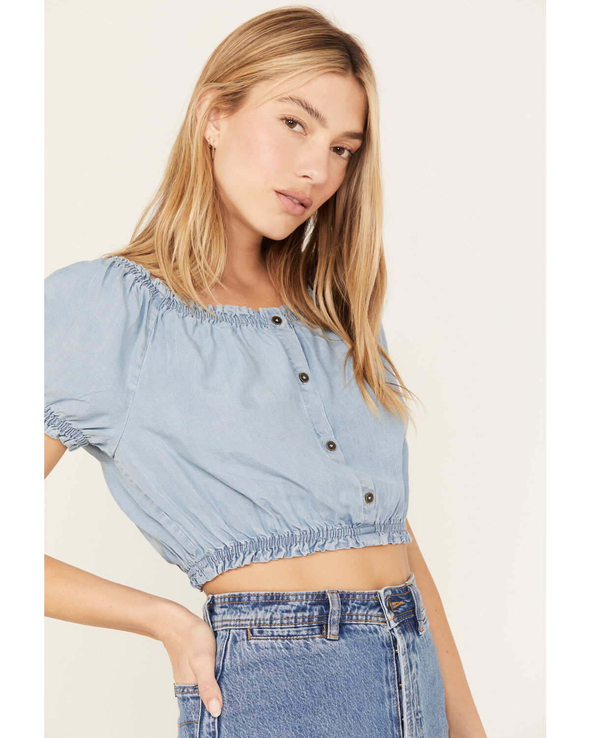 Image #3 - Cleo + Wolf Women's Off The Shoulder Peasant Top, Blue, hi-res