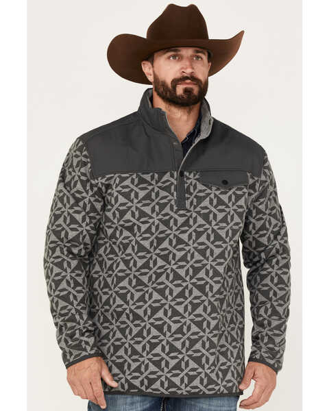RANK 45® Men's All In 1/4 Snap Geo Print Fleece Pullover, Grey, hi-res