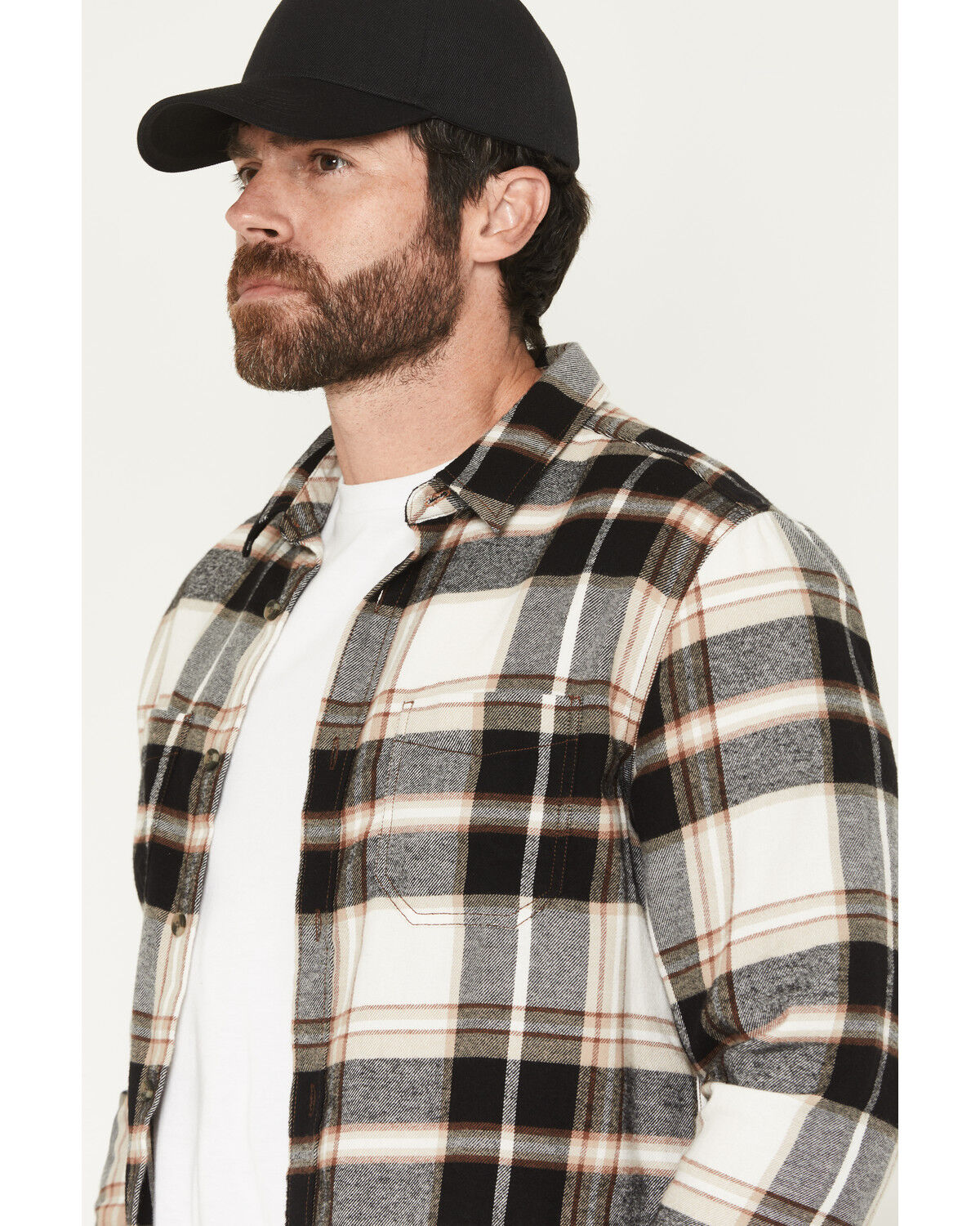 Image #2 - Brothers and Sons Men's Bunker Plaid Print Long Sleeve Button-Down Flannel Shirt, Cream, hi-res