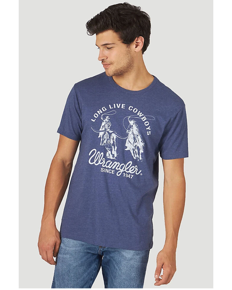 Wrangler Men's Long Live Cowboys Logo Graphic Short Sleeve T-Shirt , Navy, hi-res