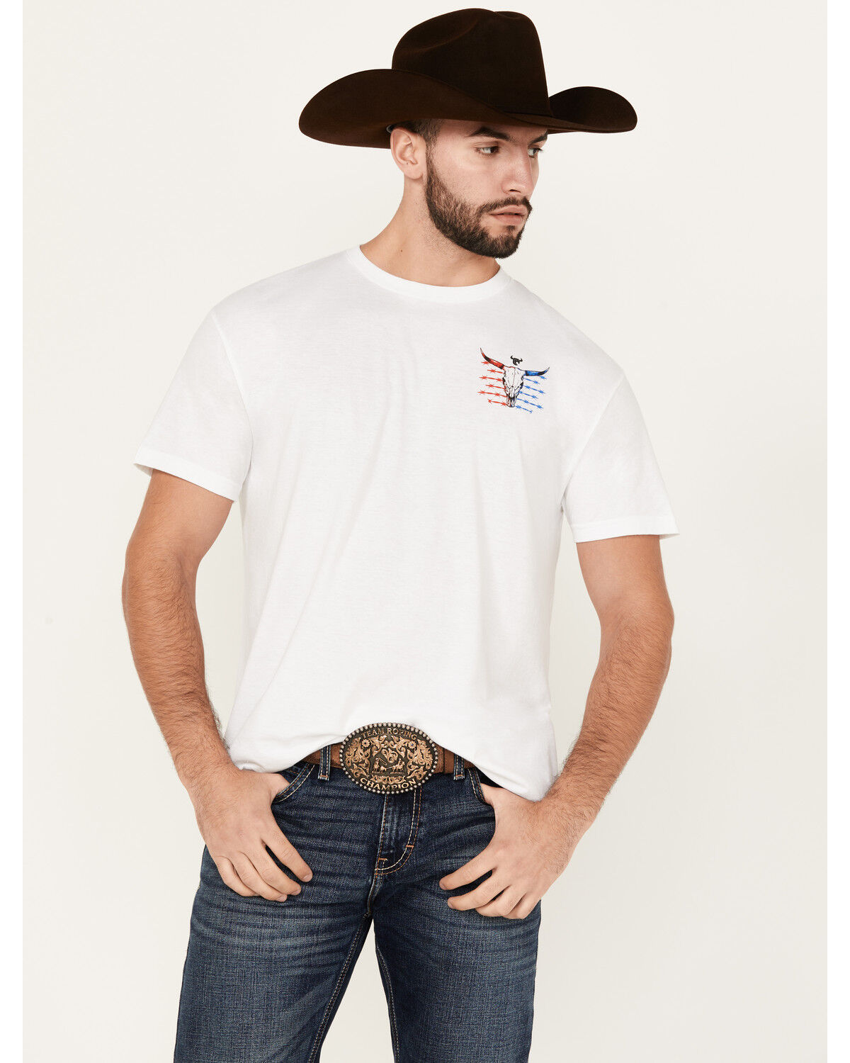 Image #1 - Cowboy Hardware Men's Boot Barn Exclusive Live Free Short Sleeve Graphic T-Shirt, White, hi-res