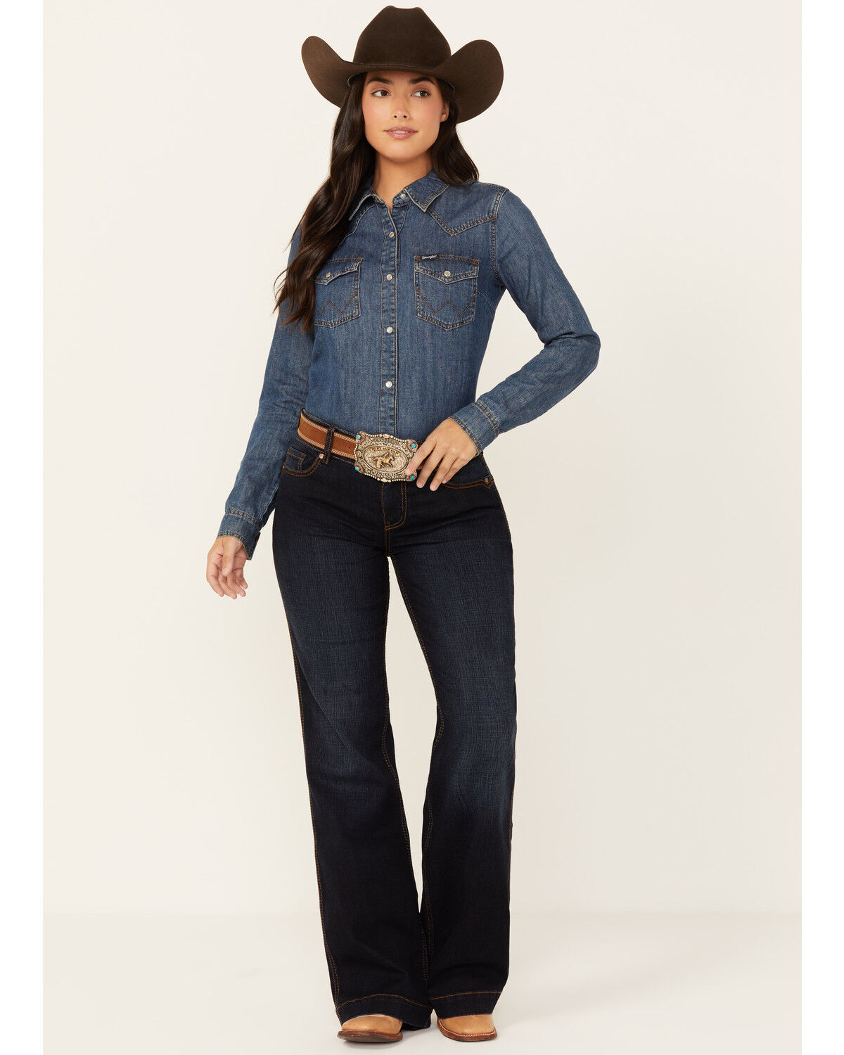 Image #1 - Shyanne Women's Tess Mid Rise Trouser Stretch Denim Riding Jeans, Dark Wash, hi-res