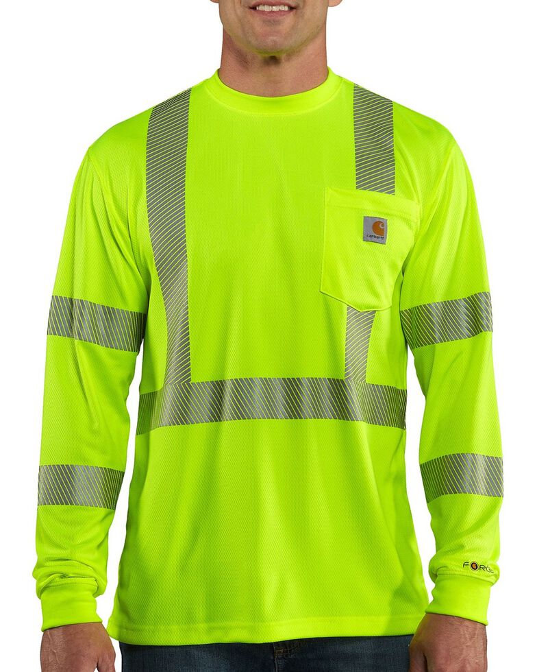 Carhartt Force Men's High-Visibilty Class 3 Long Sleeve Work T-Shirt, Lime, hi-res