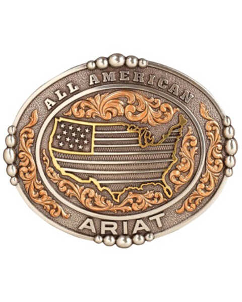 Image #1 - Ariat Men's All American Antique Silver Oval Belt Buckle , Silver, hi-res
