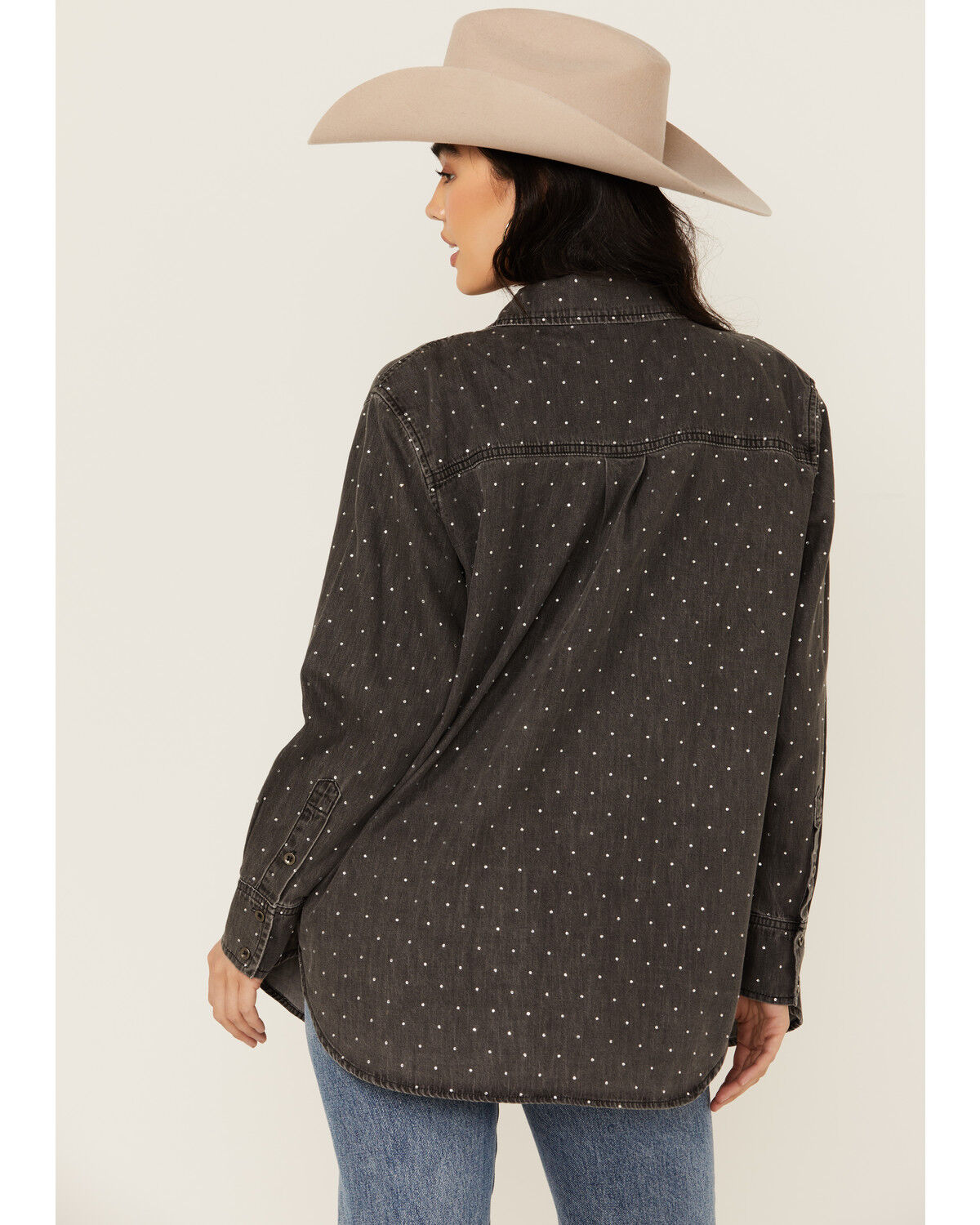 Image #4 - Blue B Women's Solid Rhinestone Long Sleeve Button-Down Shirt, Charcoal, hi-res