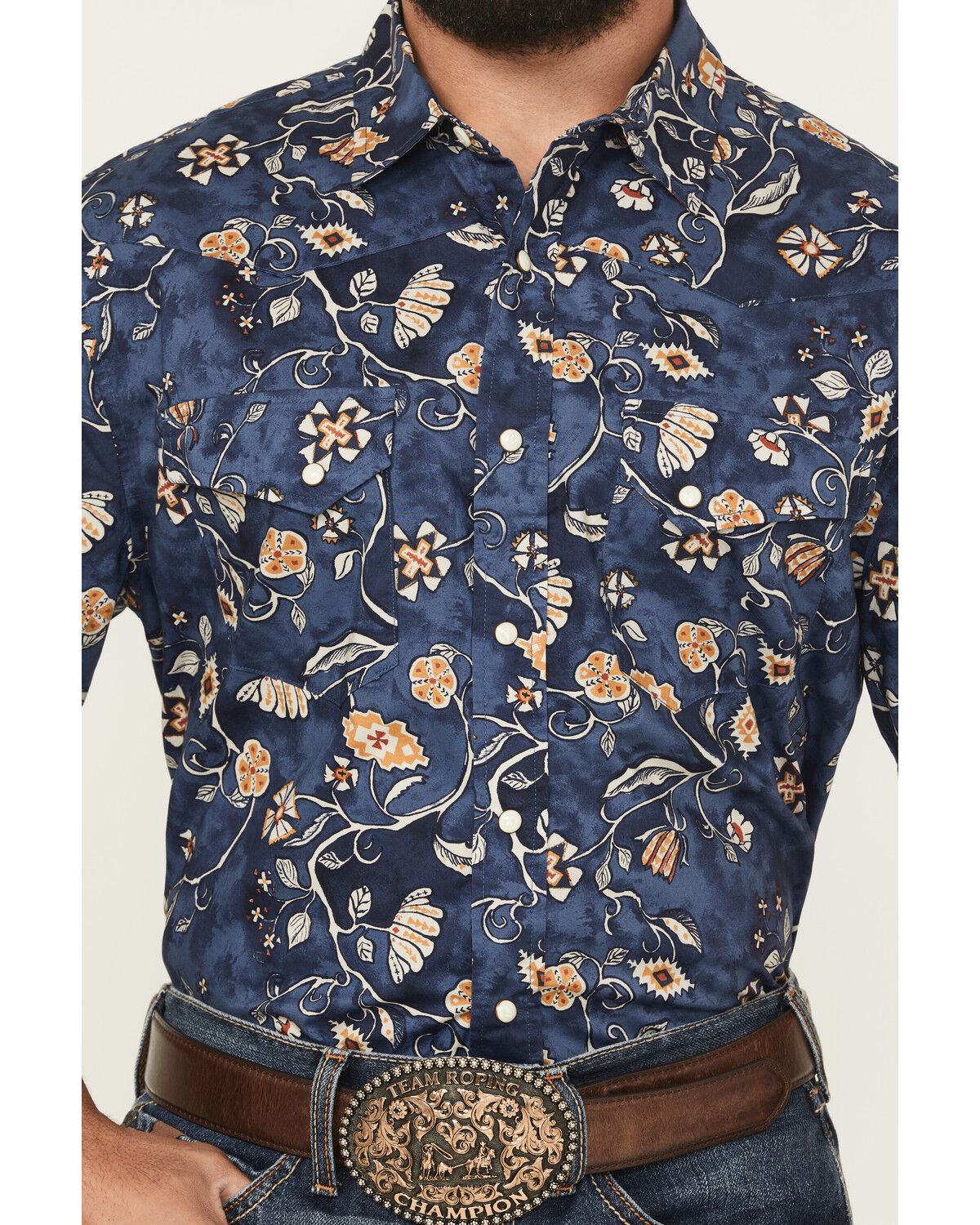 Image #3 - Pendleton Men's Laramie Floral Print Short Sleeve Snap Western Shirt, Navy, hi-res
