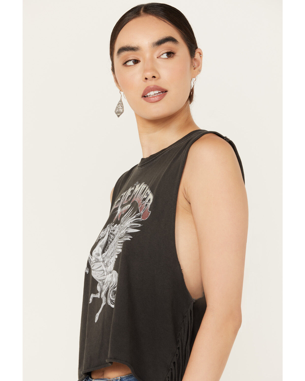 Image #2 - Goodie Two Sleeves Women's Steve Miller Band Fringe Sleeveless Graphic Tee, Black, hi-res