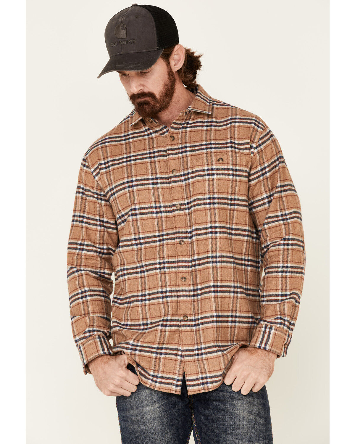 Image #1 - Pendleton Men's Camel Cascade Plaid Long Sleeve Western Shirt, Tan, hi-res