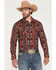 Image #1 - Rock & Roll Denim Men's Southwestern Stripe Long Sleeve Snap Stretch Western Shirt, Burgundy, hi-res