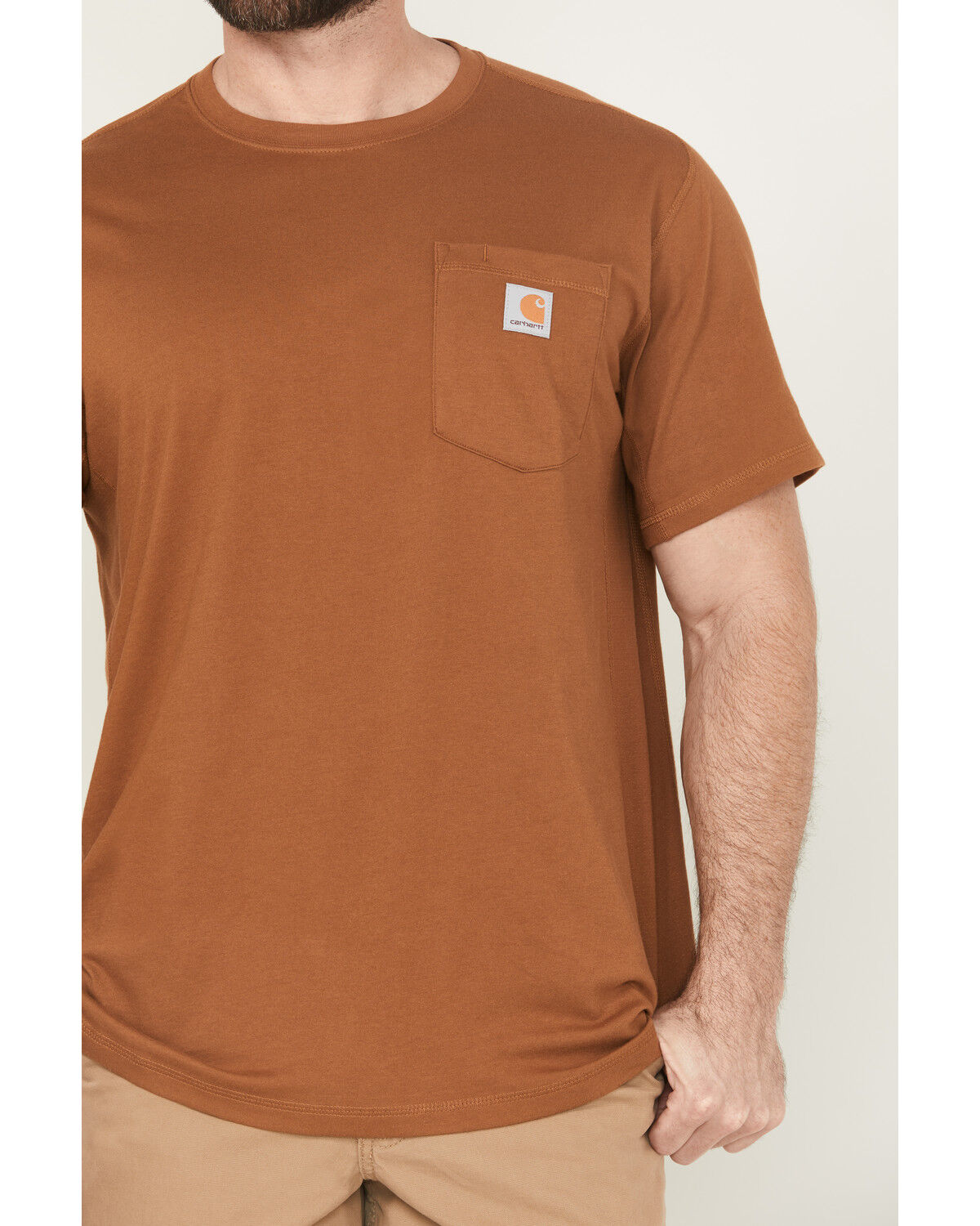 Image #3 - Carhartt Men's Force® Relaxed Fit Short Sleeve Pocket T-Shirt, Brown, hi-res