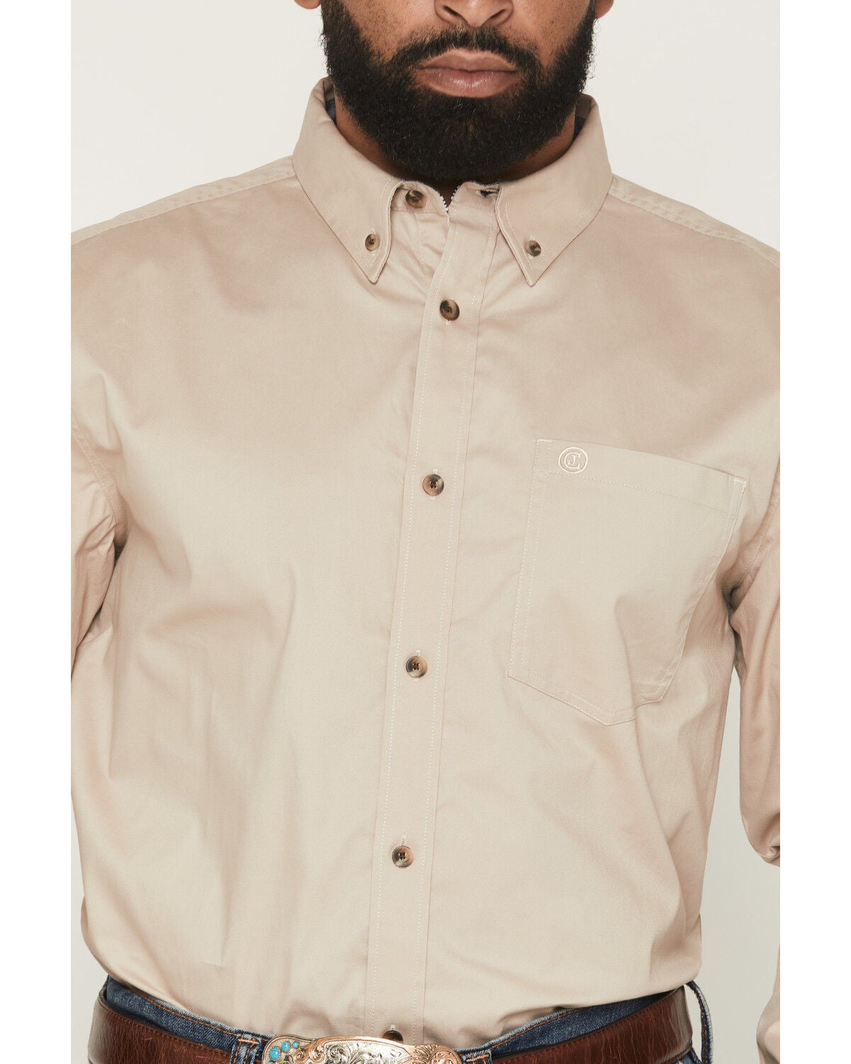 Image #3 - Cody James Men's Basic Solid Long Sleeve Button-Down Stretch Western Shirt - Tall, Tan, hi-res