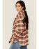 Image #4 - Rock & Roll Denim Women's Plaid Print Fringe Snap Shacket, Rust Copper, hi-res