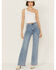Image #1 - Vibrant Denim Women's Medium Wash High Rise Wide Leg Embellished Denim Jeans, Medium Wash, hi-res
