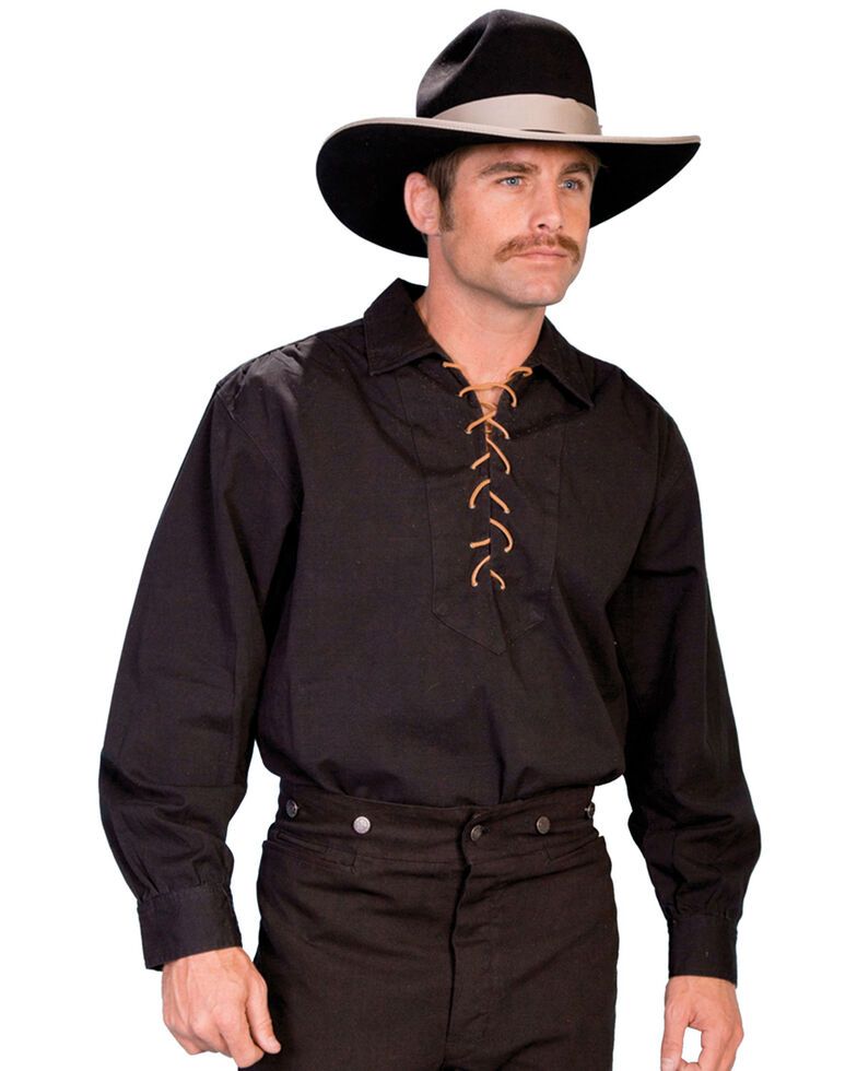 Rangewear by Scully Men's Leather Lace Up Front Long Sleeve Western Shirt, Black, hi-res