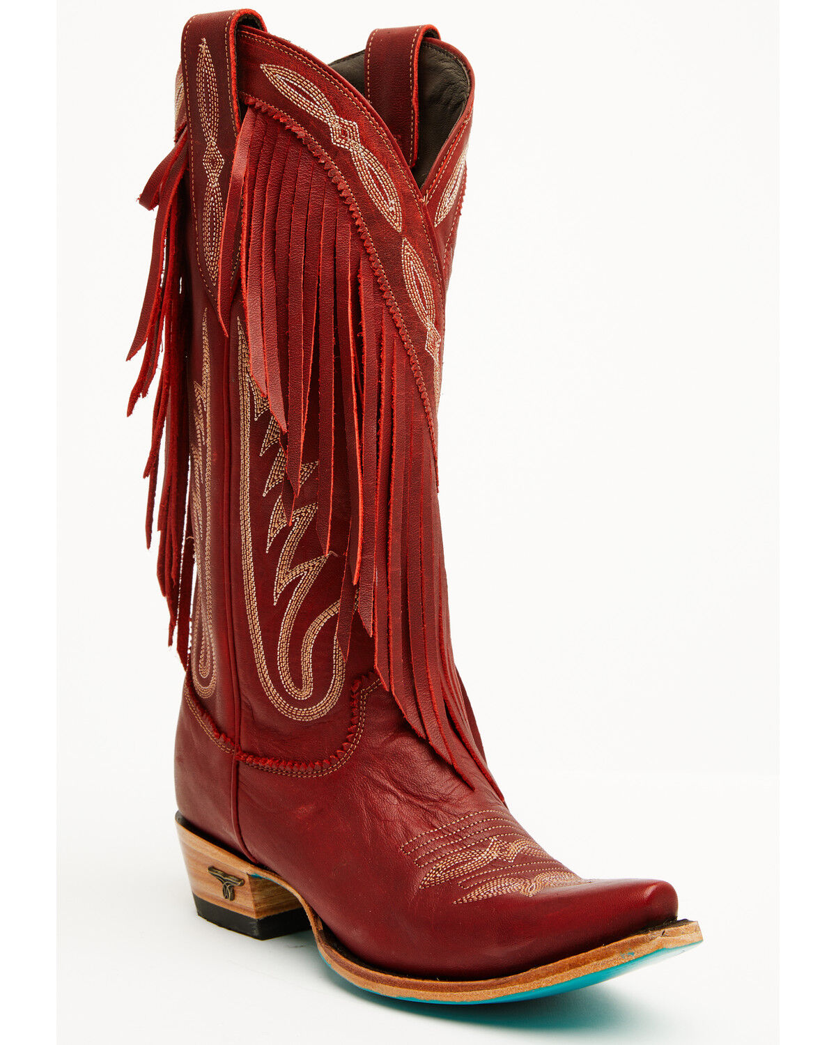 Image #1 - Lane Women's Senita Falls Fringe Tall Western Boots - Snip Toe, Ruby, hi-res